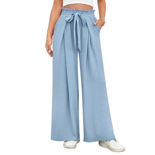 Damen weite Hochbundhose mit Taillengürtel und fließendem Stoff R&B