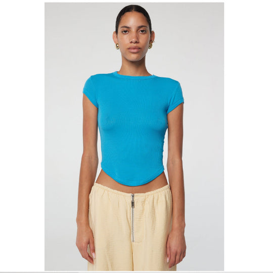 Damen körpernahes Kurzarm-Shirt mit Rundhalsausschnitt R&B