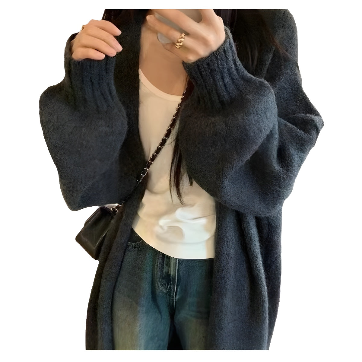 Damen Kuscheliger Strickcardigan mit lässigem Schnitt und weitem Kragen R&B