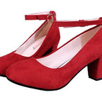 Damen elegante Pumps mit verstellbarem Riemen und komfortablem Blockabsatz R&B