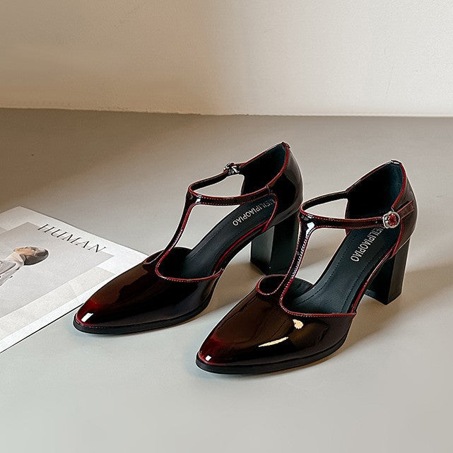 Damen Elegante T-Strap Pumps mit Blockabsatz R&B