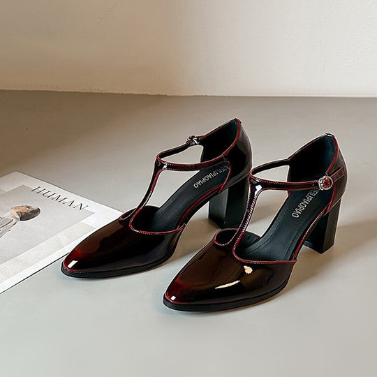 Damen Elegante T-Strap Pumps mit Blockabsatz R&B
