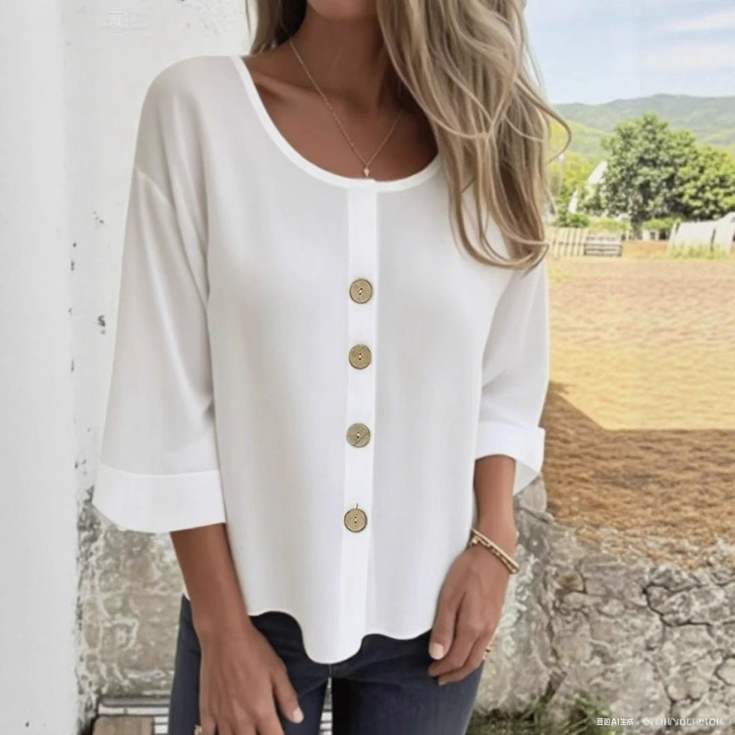 Damen Elegantes und lässiges Blusenshirt mit Knopfdetail R&B