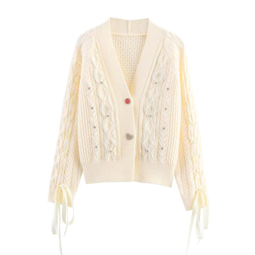 Damen elegante Strickjacke mit dekorativen Knöpfen und Rüschendetails R&B