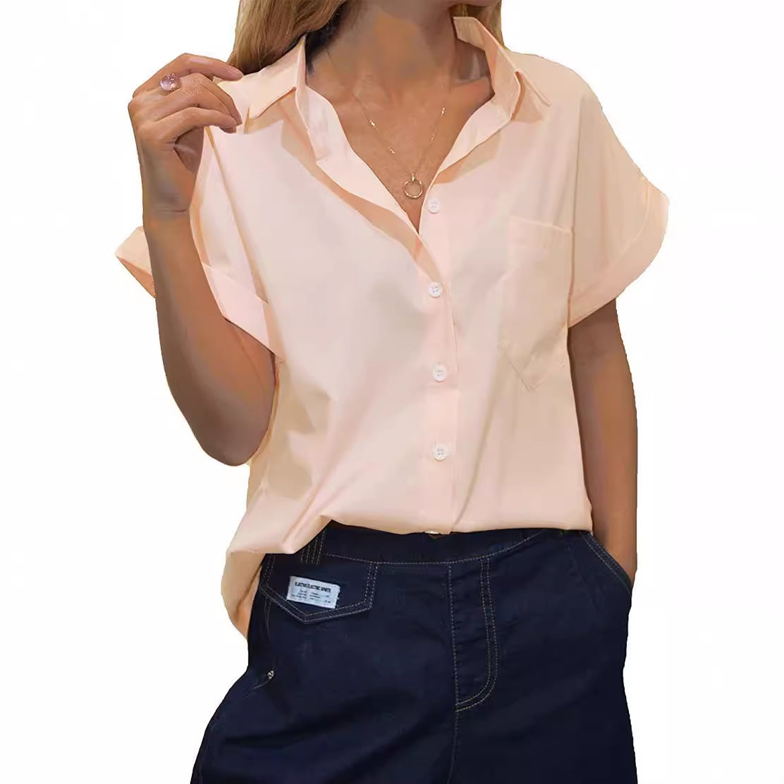 Damen elegant geschnittene Kurzarmbluse R&B