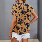 Damen lässige Bluse mit floralem Muster und kurzer Knopfleiste R&B
