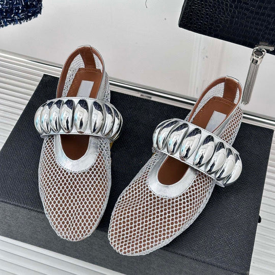 Damen Ballerinas mit glitzerndem Riemen und luftiger Netzoberfläche R&B