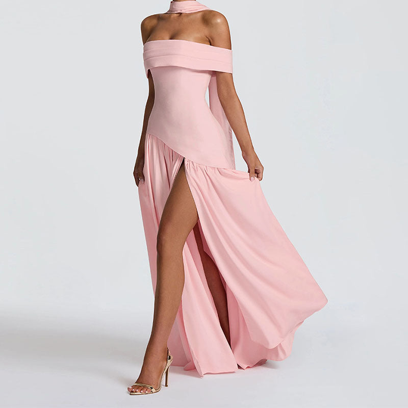 Damen Off-Shoulder Maxikleid mit hohem Schlitz R&B