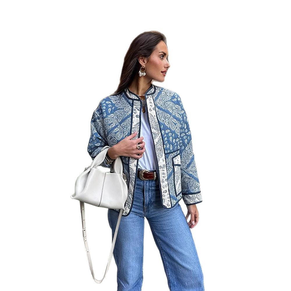 Damen modische leichte Bomberjacke mit Paisleymuster und seitlichen Eingrifftaschen R&B