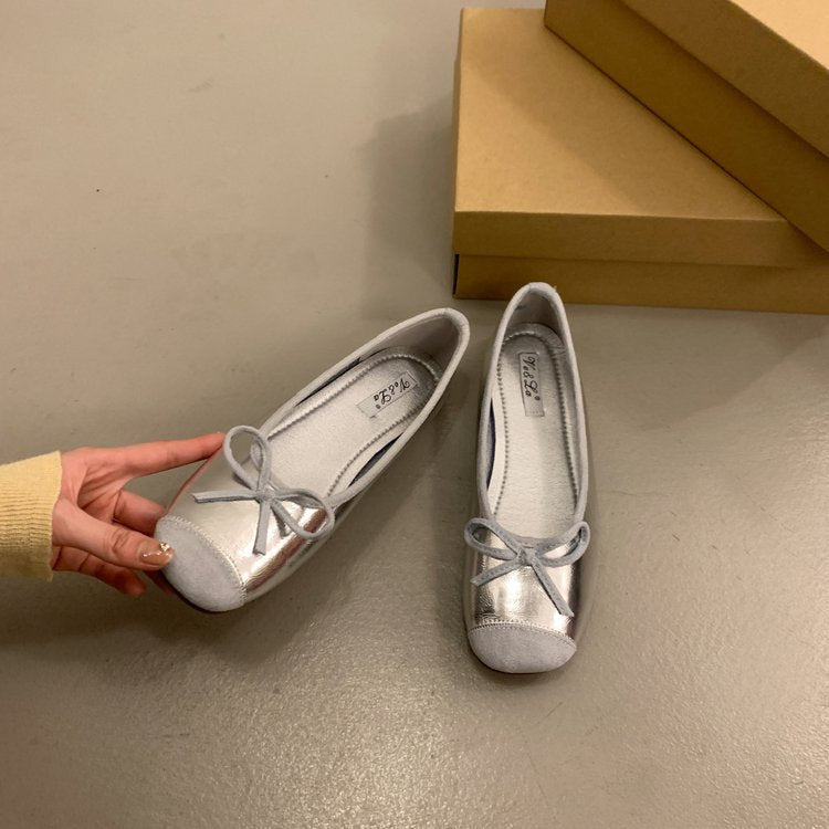 Damen bequeme Ballerinas mit dekorativem Schleifenakzent und elastischem Fußbett R&B