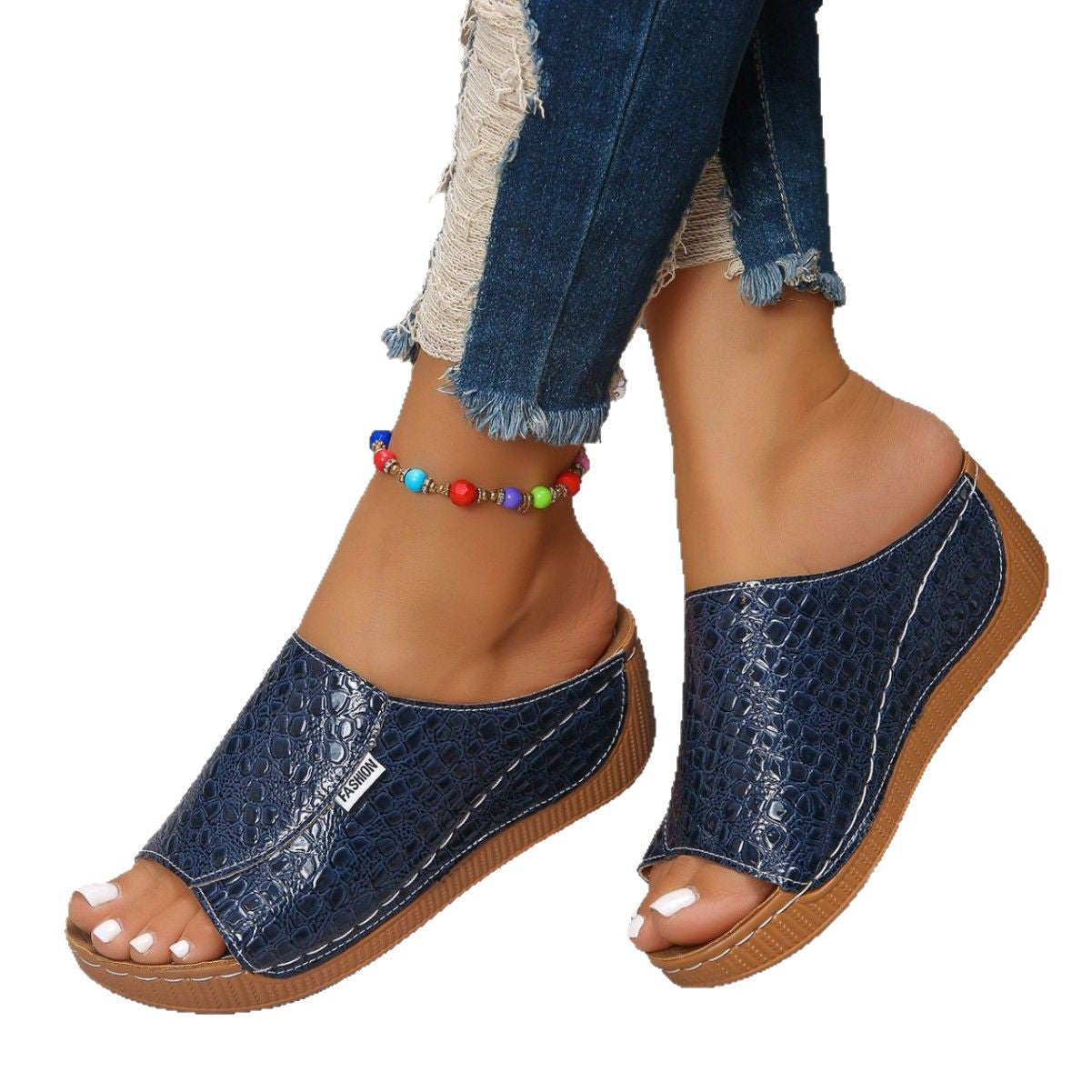 Damen Komfortable Mules mit modischem Krokodil-Prägung und ergonomischer Sohle R&B