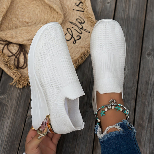 Damen Moderne Slip-On Sneakers mit modischem Strick-Design und bequemer Wedge-Sohle R&B