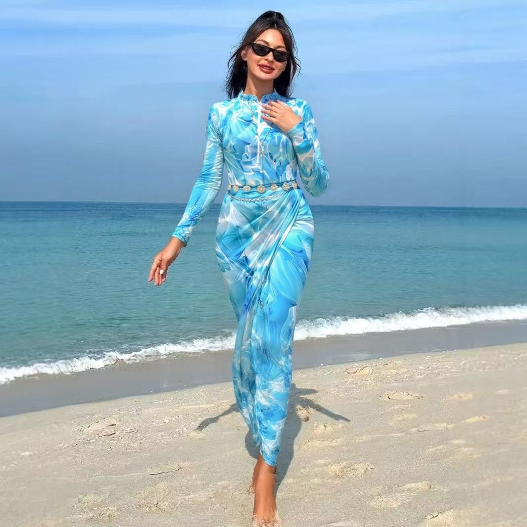Damen eleganter Strandanzug mit figurbetontem Schnitt und floralem Design R&B
