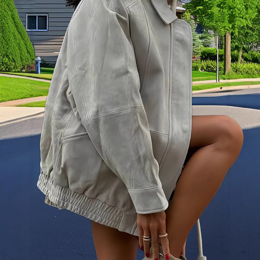 Damen lässige oversized Jacke aus hochwertigem Wildleder R&B