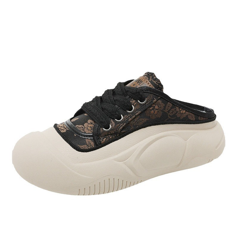 Damen bequeme Slip-On Sneaker mit modischem Blumenmuster und stoßdämpfender Sohle R&B