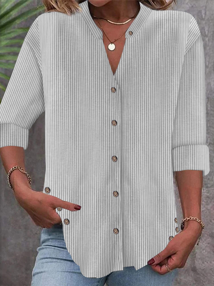 Damen Button-Down Blusenshirt mit eleganten Streifen R&B