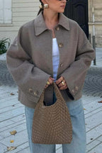 Damen Modische Oversized-Wolljacke mit Knopfdetails und weitem Schnitt R&B