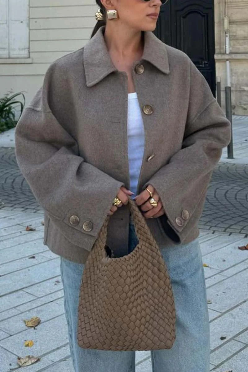 Damen Modische Oversized-Wolljacke mit Knopfdetails und weitem Schnitt R&B