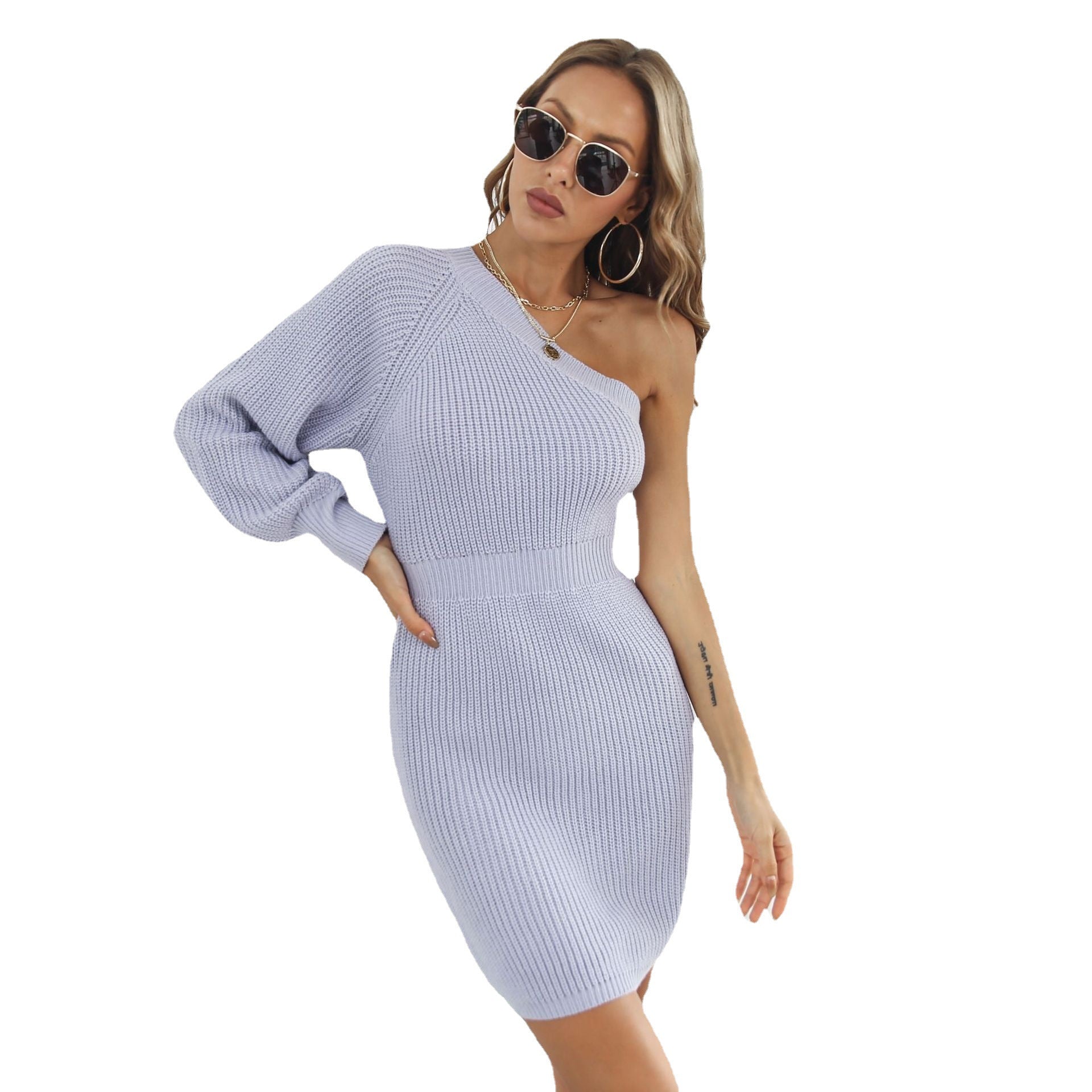 Damen Strickkleid mit asymmetrischem Schnitt und trendy Ein-Wellen-Design R&B