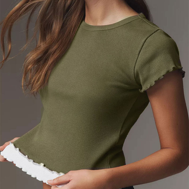 Damen Crop-Top mit Rüschendetails R&B