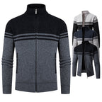 Herren Strickjacke mit modernem Zipper und sportlichem Streifenmuster