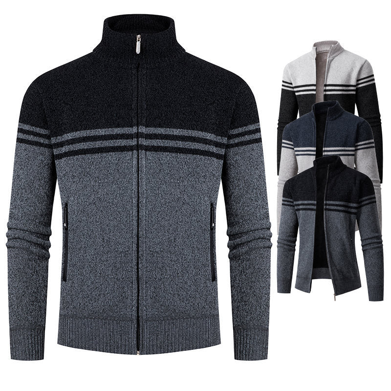 Herren Strickjacke mit modernem Zipper und sportlichem Streifenmuster