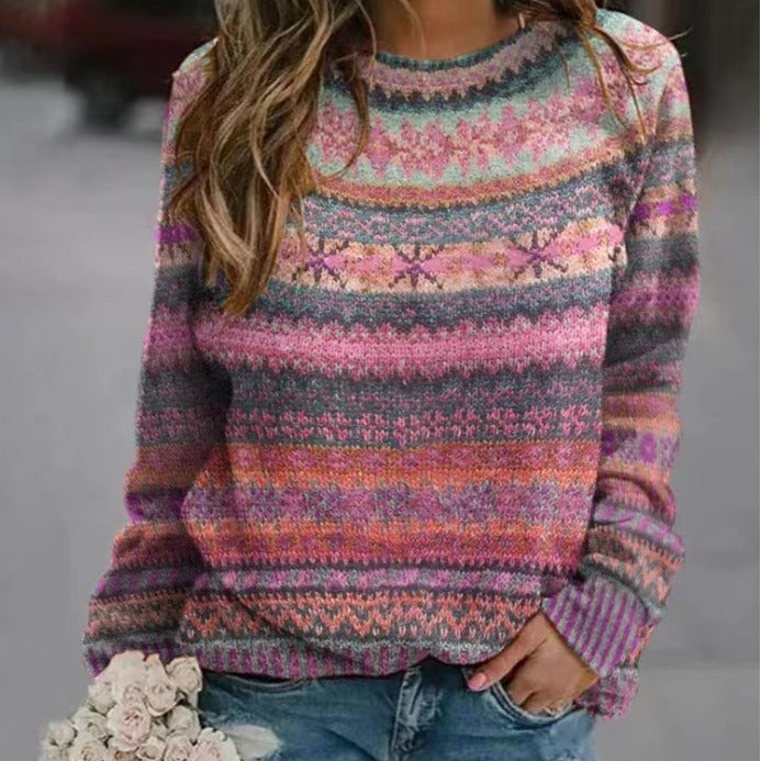 Damen Strickpullover mit kreativem Muster und lässigem Schnitt R&B