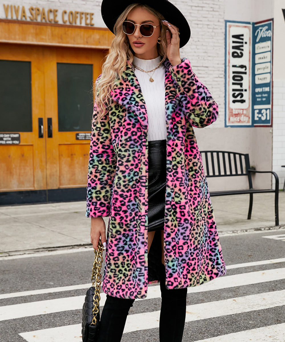 Damen Luxuriöser Kunstfellmantel mit Leopard-Design R&B