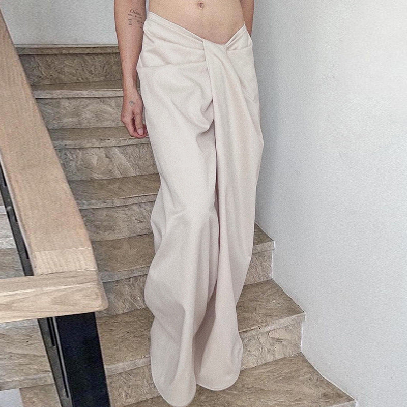 Damen Elegante High-Waist Palazzo-Hose mit Falten R&B