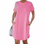 Damen lässiges Freizeitkleid mit Taschen und Rundhalsausschnitt R&B