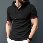 Herren nan figurbetontes Kurzarm-Kapuzenpoloshirt mit Henley-Blende und Kordelzug R&B