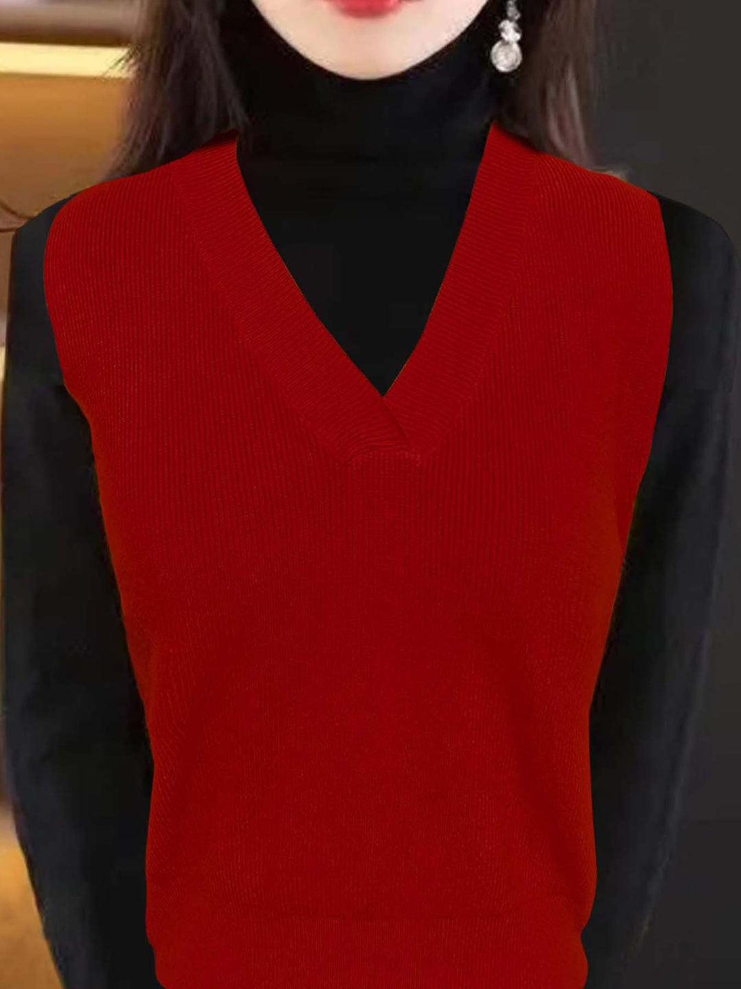 Damen elegantes V-Ausschnitt Strickoberteil R&B