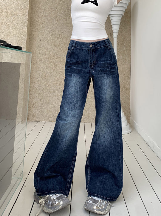 Damen Weite Jeans im lässigen Schnitt mit hoher Taille und modischen Details R&B