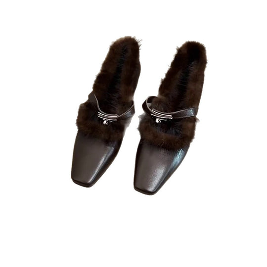 Damen elegante Stiefeletten mit luxuriösem Fellbesatz und modischem Riemen R&B