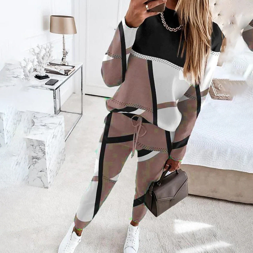 Damen Sportliches Loungewear-Set mit modernem geometrischen Design R&B