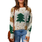 Damen Grobstrickpullover mit winterlichem Tannenbaum-Motiv und lässigem Schnitt