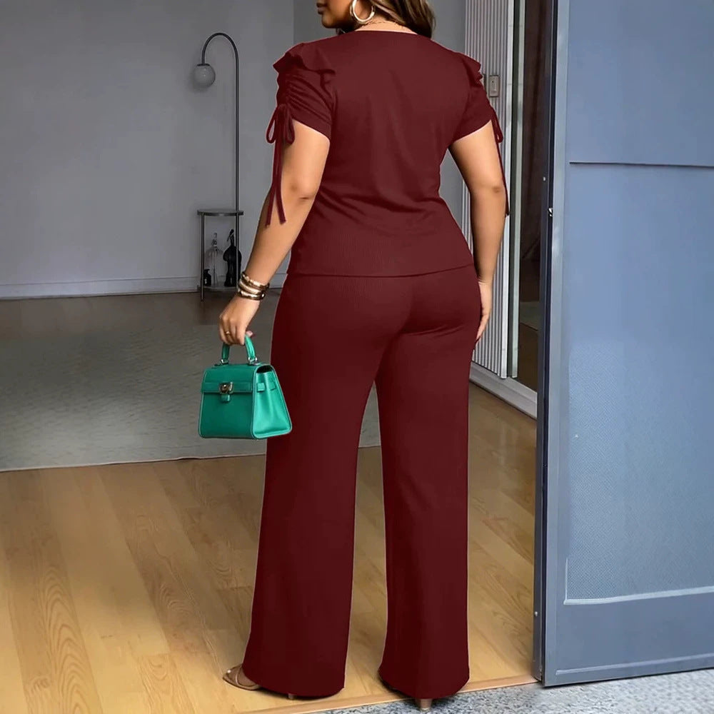Damen Elegantes Freizeit-Anzugset mit Rüschendetails und weitem Schnitt R&B