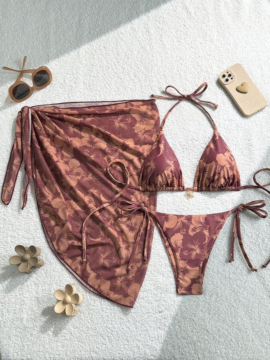 Damen Triangel-Bikini-Set mit verstellbaren Trägern und Wickeltuch R&B