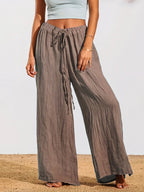 Damen Weite Sommertuchhose mit elastischem Bund und Bindegürtel R&B