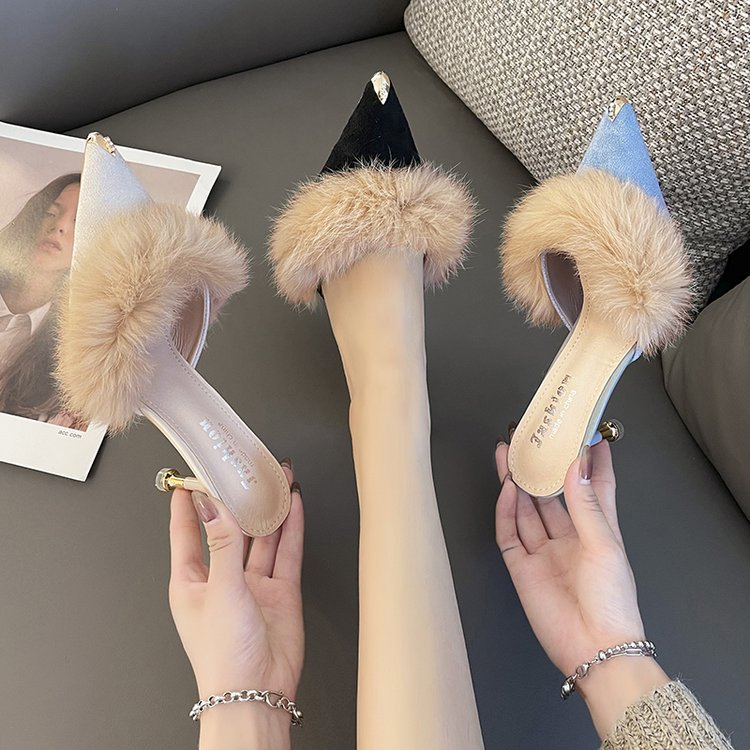 Damen Mules mit eleganten Pelzverzierungen und modischem Absatz R&B