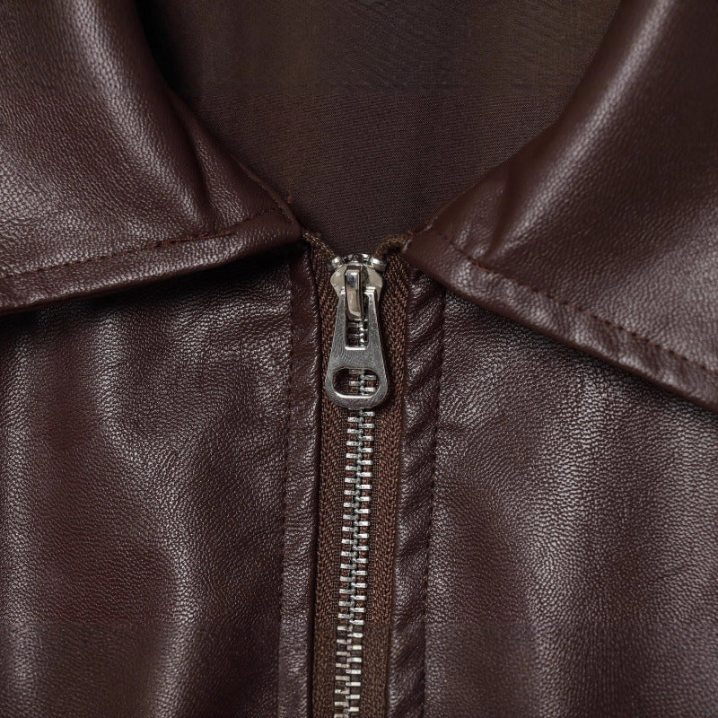 Damen modische Kunstlederjacke mit breiten Ärmeln und praktischen Taschen R&B