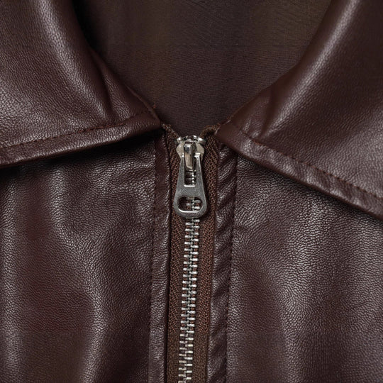 Damen modische Kunstlederjacke mit breiten Ärmeln und praktischen Taschen R&B
