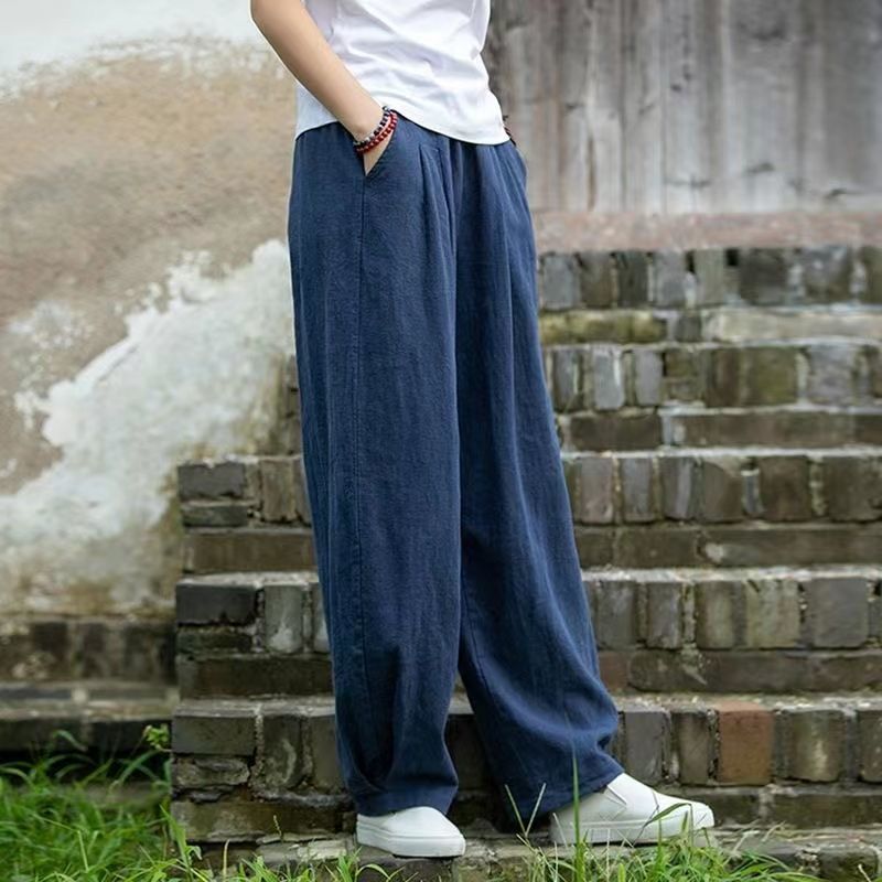 Damen weite Leinenhose mit elastischem Bund und seitlichen Taschen R&B