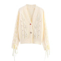 Damen elegante Strickjacke mit dekorativen Knöpfen und Rüschendetails R&B