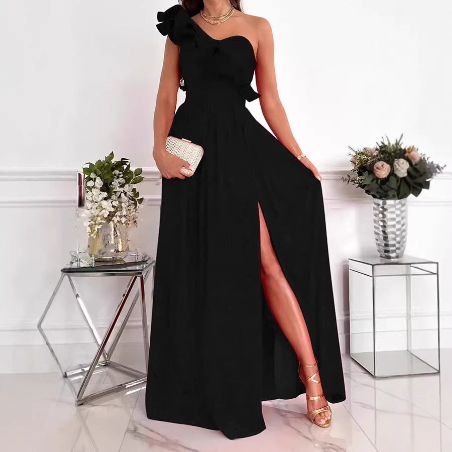 Damen Maxikleid mit asymmetrischem Schnitt und voluminösem Rüschendetail R&B