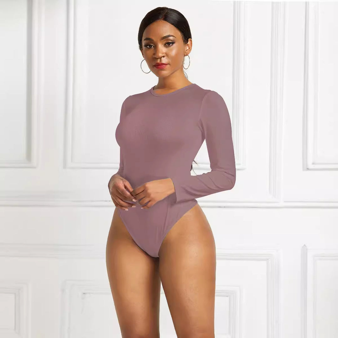 Damen Eleganter Langarmbody mit hohem Beinausschnitt R&B