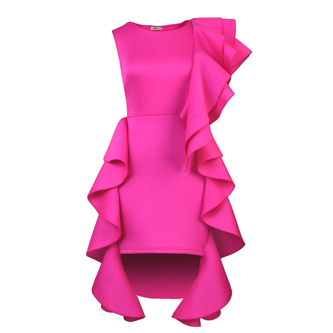 Damen Kleid mit asymmetrischem Rüschendesign R&B