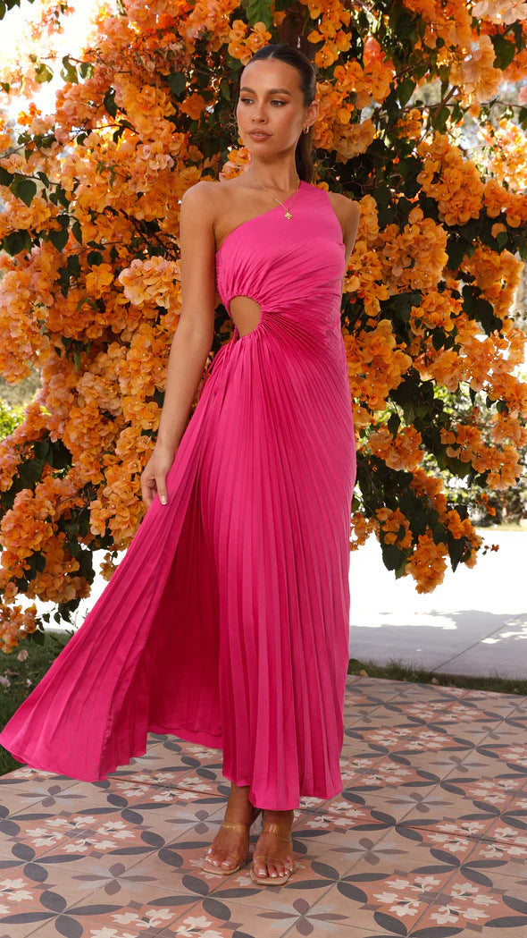 Damen Maxikleid mit Raffiniertem Faltenwurf und Asymmetrischem Design R&B