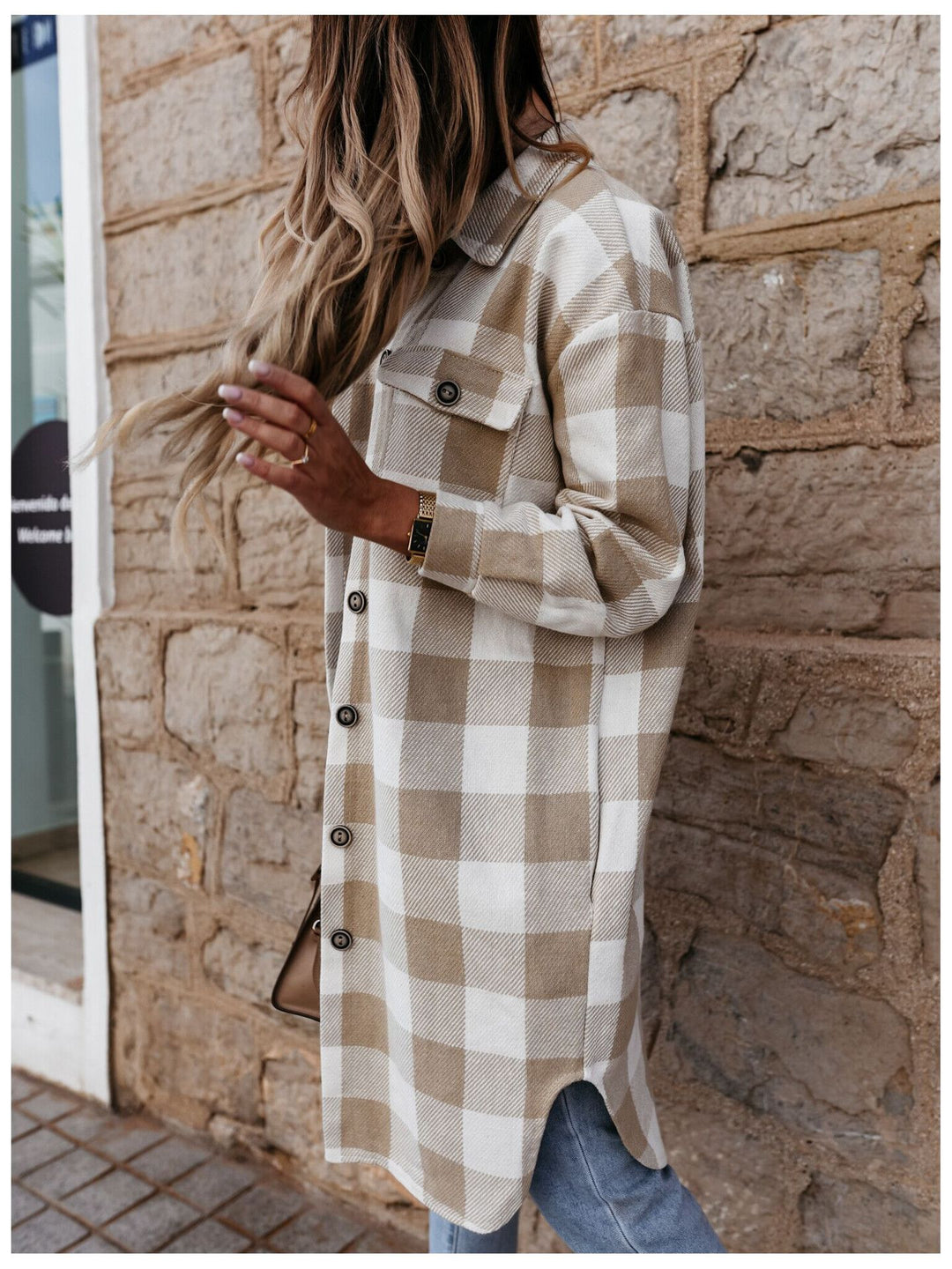Damen Oversized Karohemdenjacke R&B