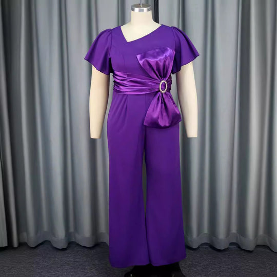 Damen eleganter Jumpsuit mit dekorativer Schleifenapplikation R&B
